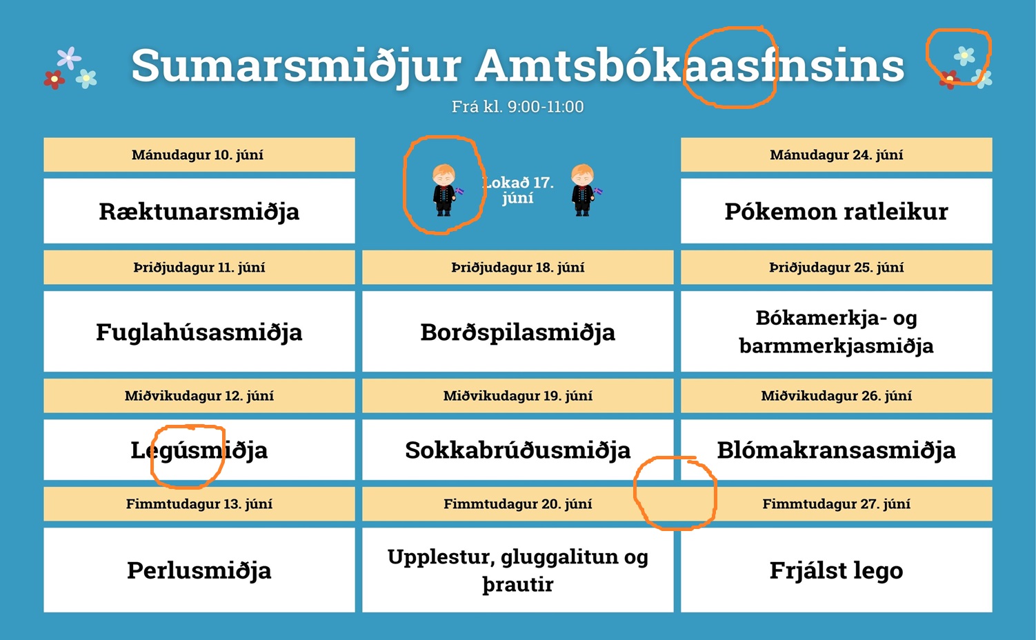 Overview (in Icelandic) of summer workshops at the Municipal Library